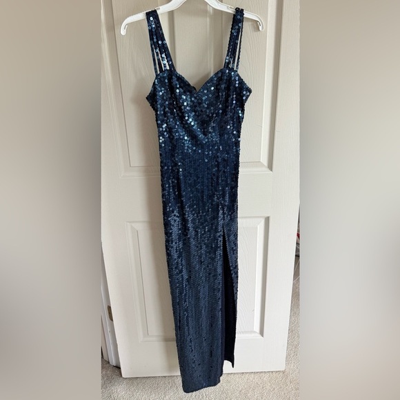 Cache Midnight Blue Sequin Gown - Picture 1 of 7